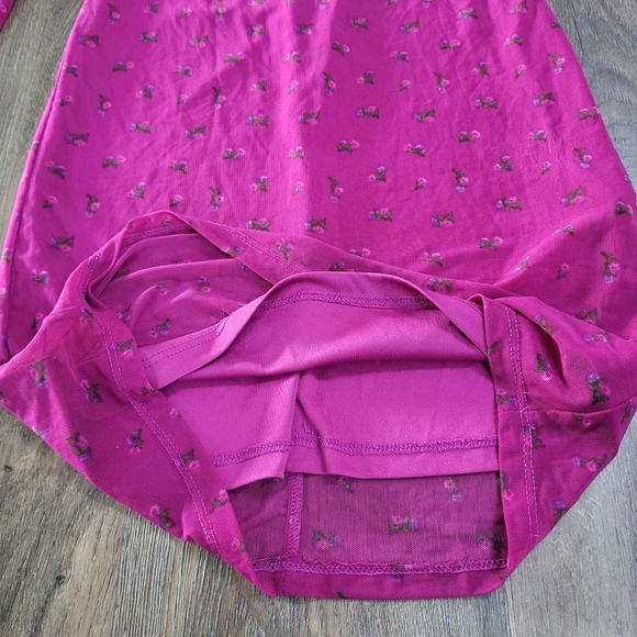FOREVER 21 Floral Pink Mesh Net Mini Bodycon Dress Size S Y2K Disco Long Sleeve - Picture 5 of 9